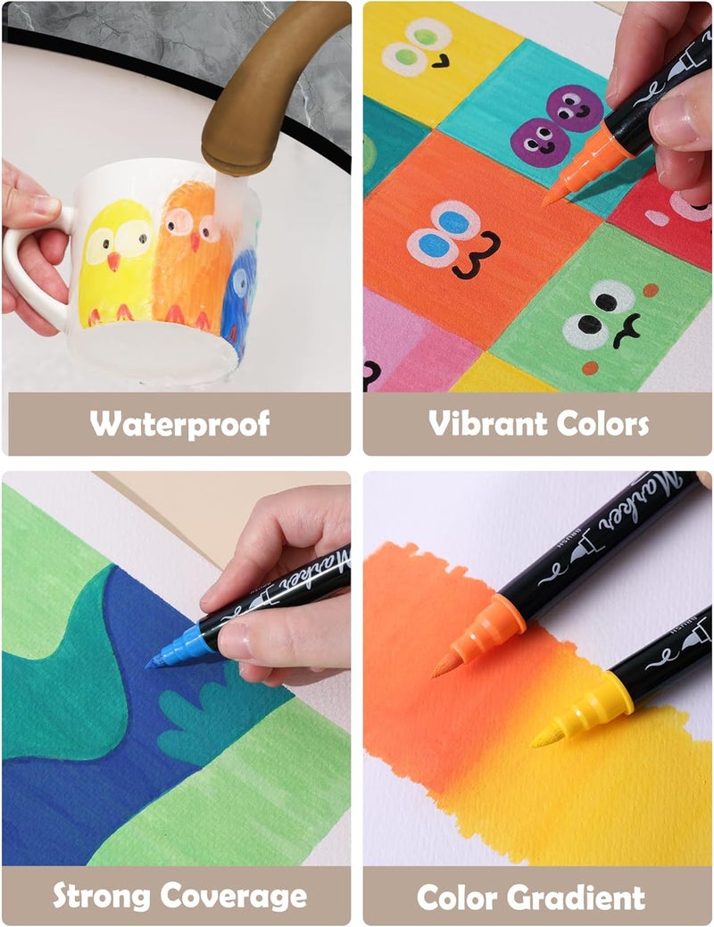 TOSHARE 30 Colors Acrylic Paint Markers - Waterproof Dual Tip Acrylic Paint Pens with Brush & Fine Tip Professional Marker Set Scrapbook Markers for Paper Rock Wood Fabric Glass Ceramic and DIY Crafts - Image 4